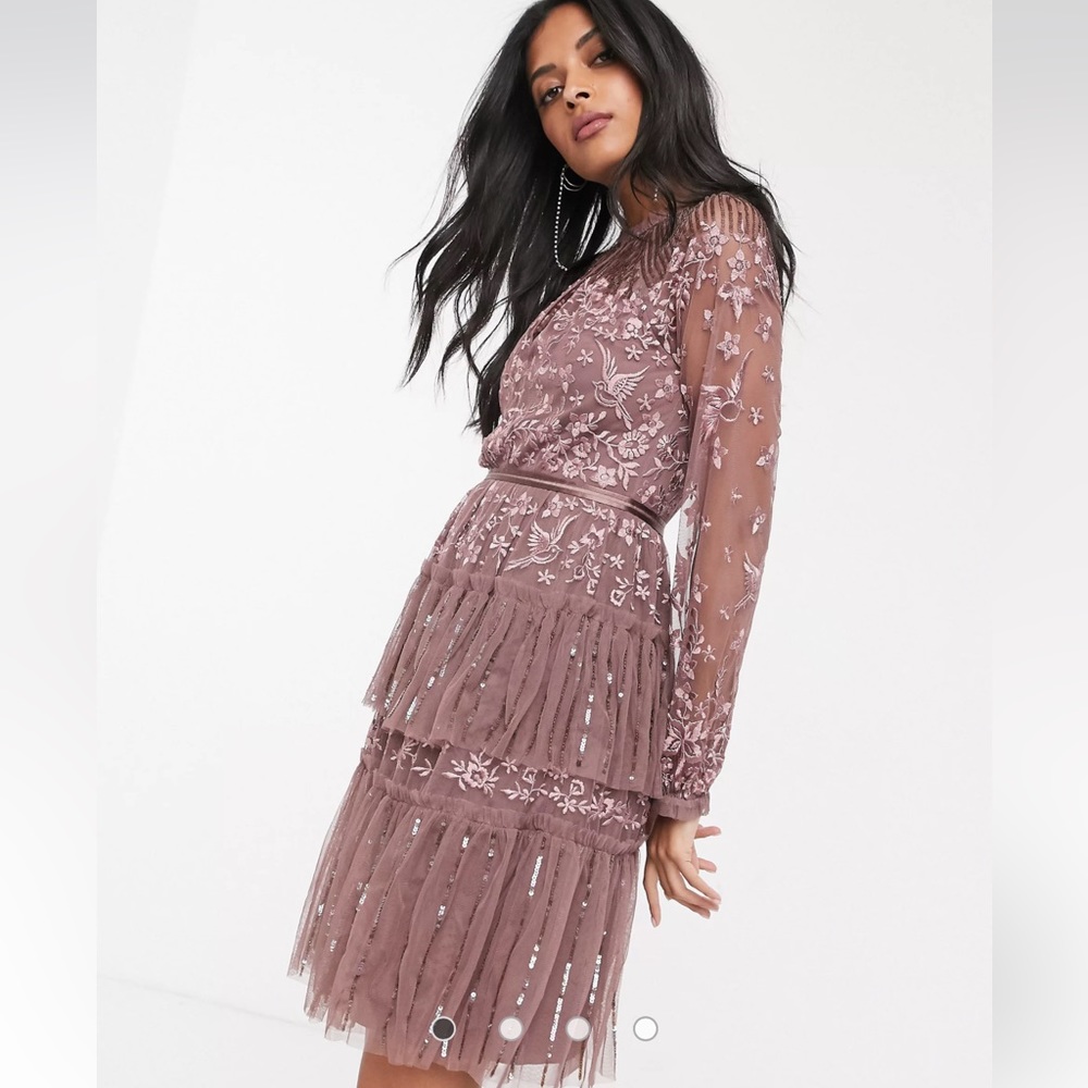 OUT OF STOCK
Needle & Thread embroidered tiered mini dress